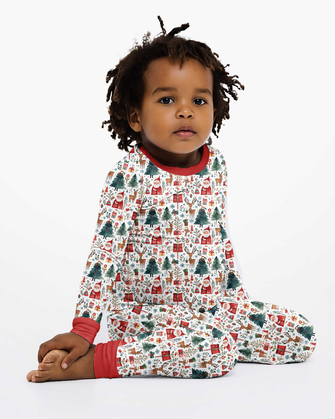 Christmas Tree Santa Bamboo Two Piece Long Sleeve Pajama Set