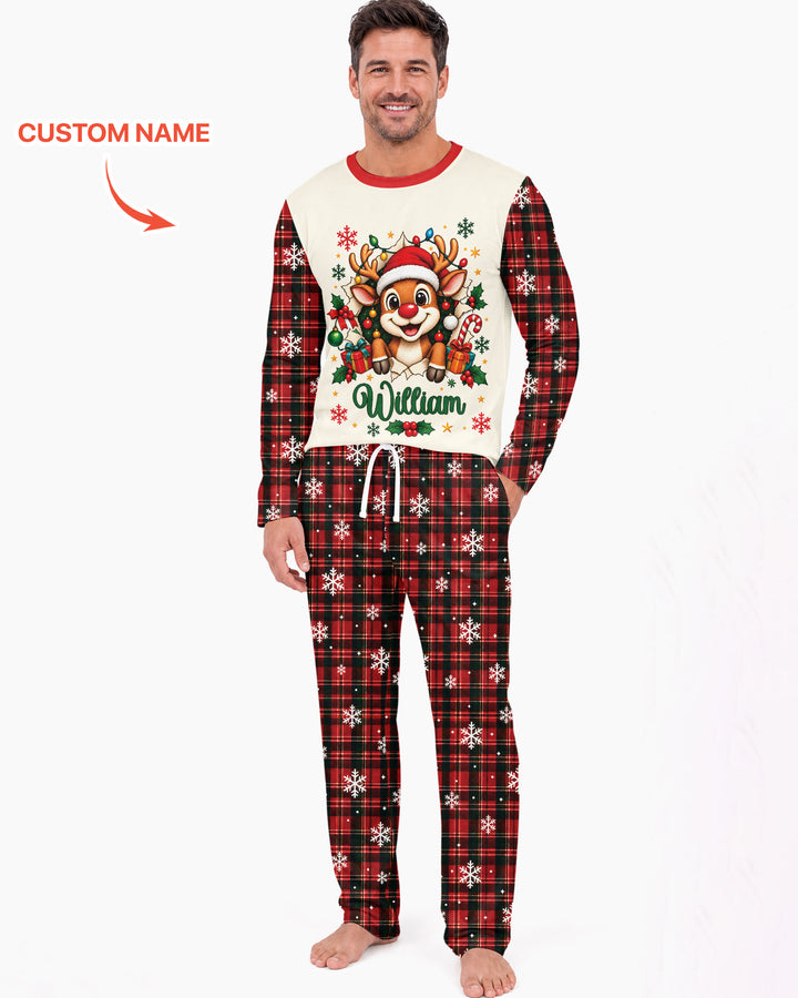 Cute Reindeer in Santa Hat Bamboo Men's Pajama Set