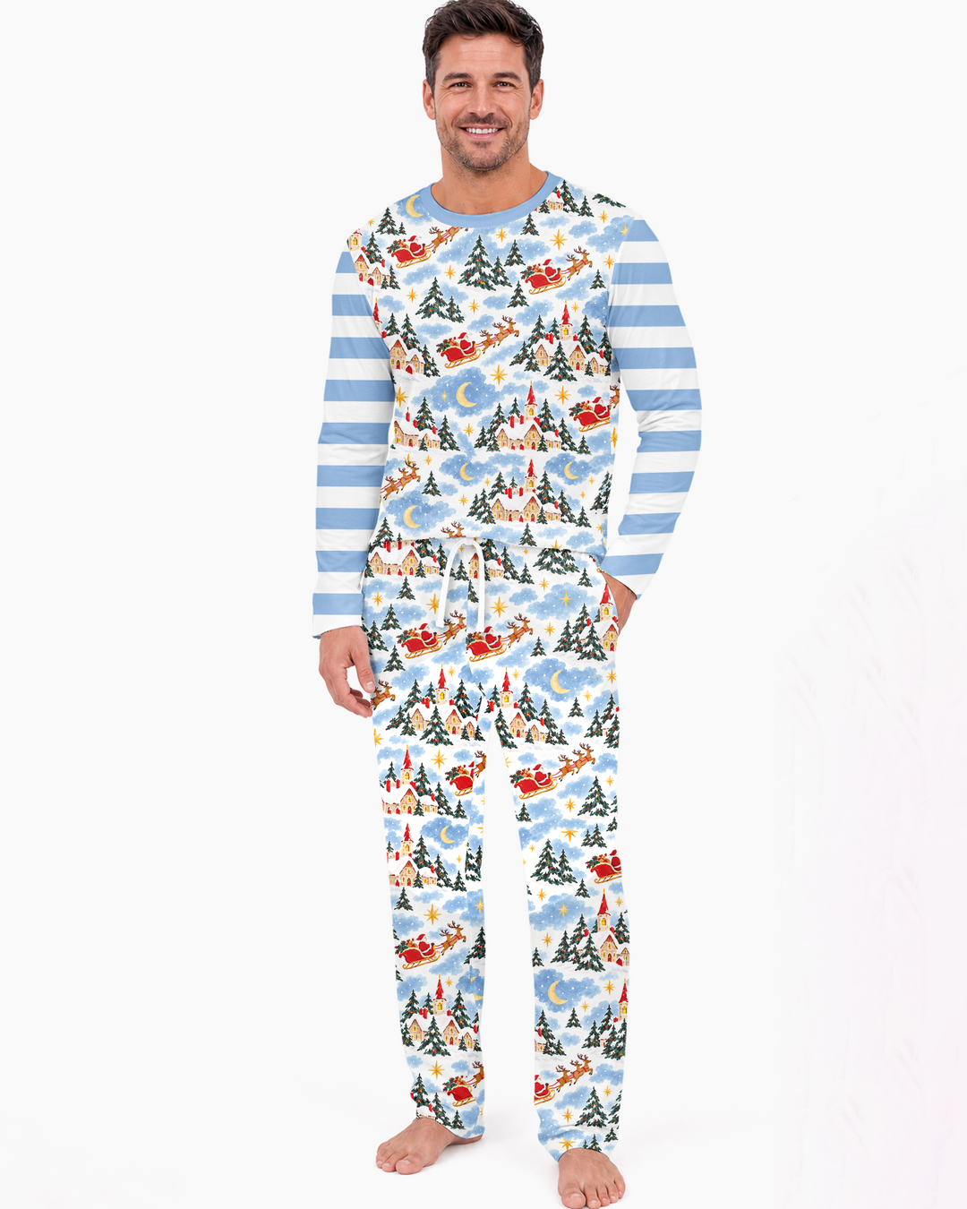 Whimsical Santa's Winter Village Bamboo Men's Pajama Set