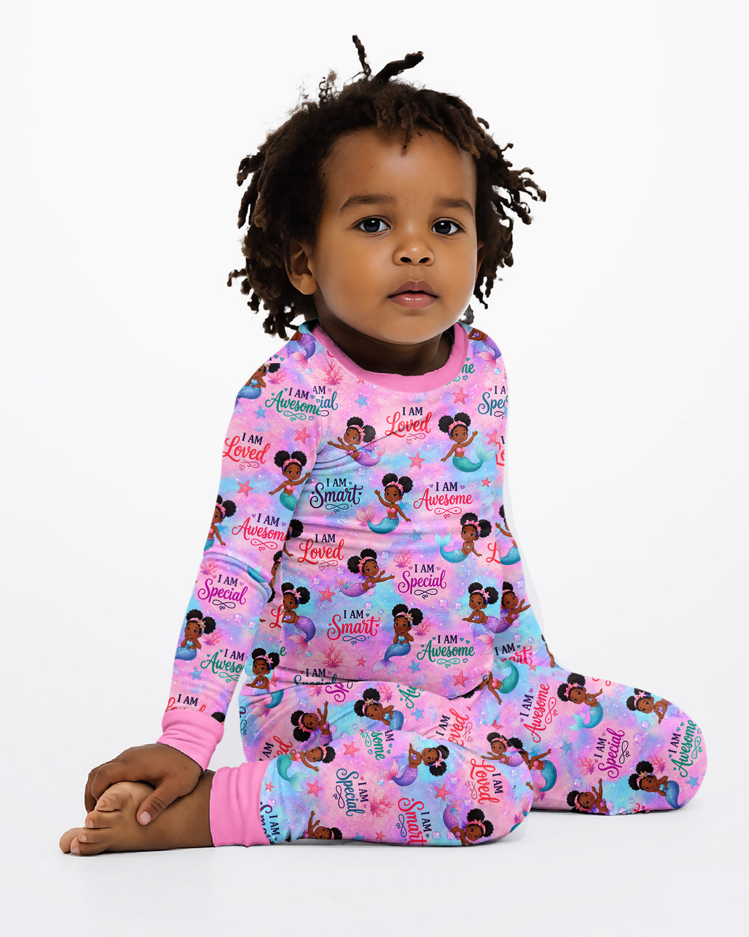 Black Mermaid I Am Strong Bamboo Two Piece Long Sleeve Pajama Set