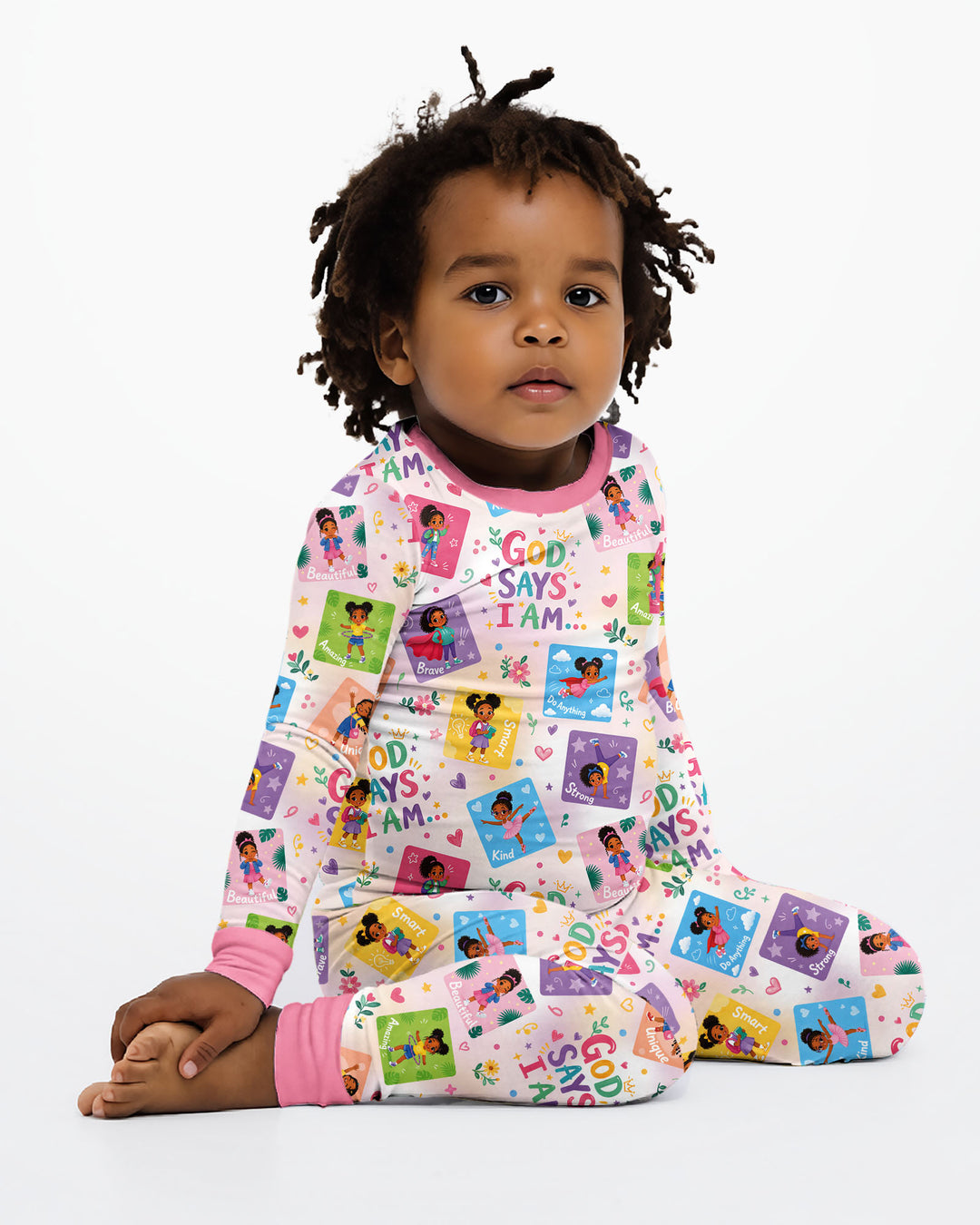 God Says I Am Black Girl Bamboo Two Piece Long Sleeve Pajama Set