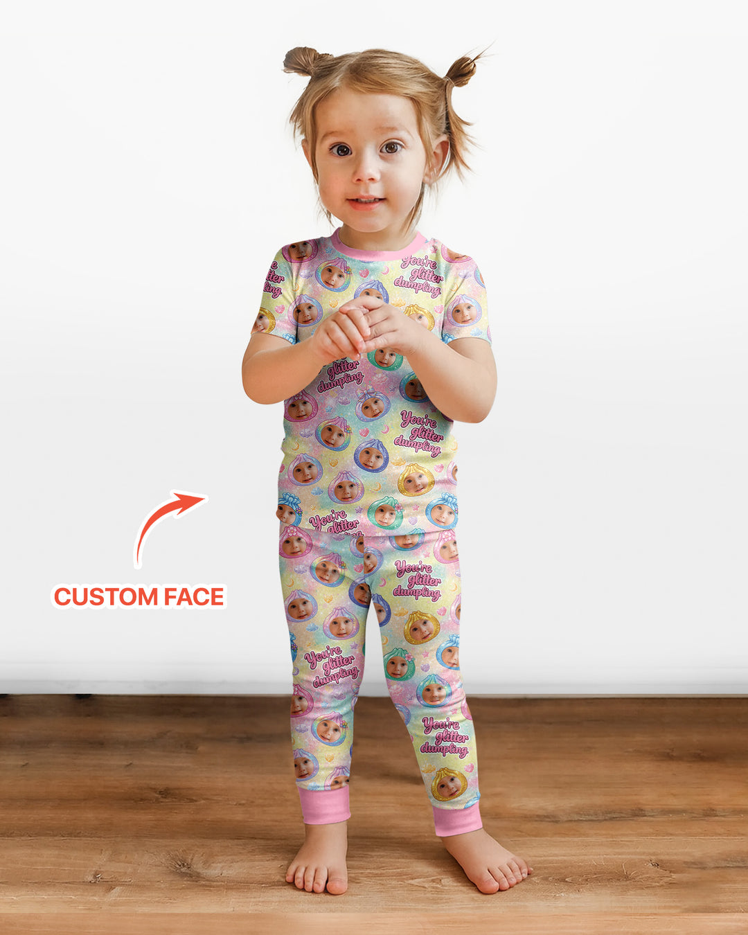 Custom Photo You're Glitter Dumpling Bamboo Two Piece Short Sleeve Pajama Set
