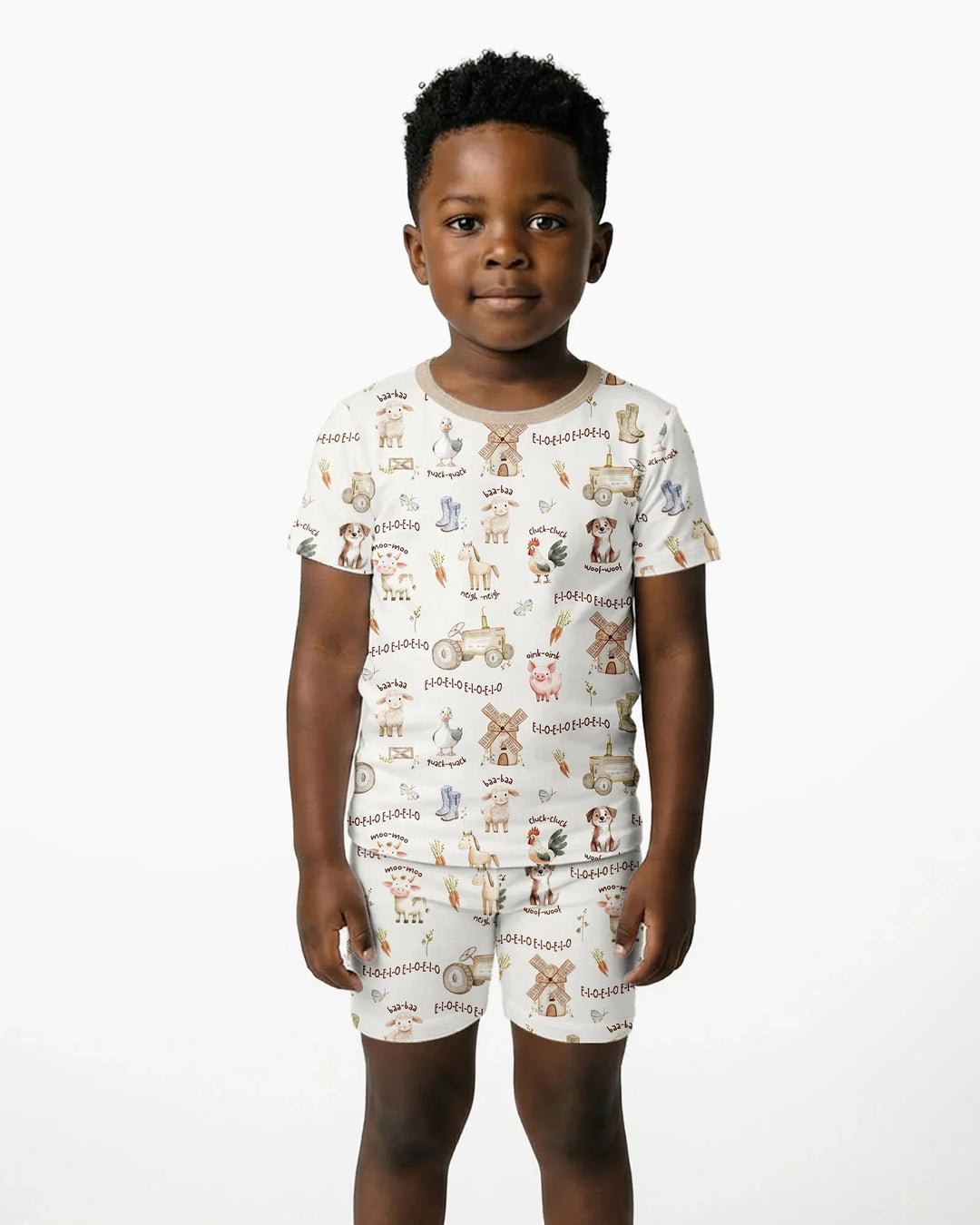 Old McDonald Farm Family Matching Bamboo Two Piece Short Sleeve Shorts Pajama Set