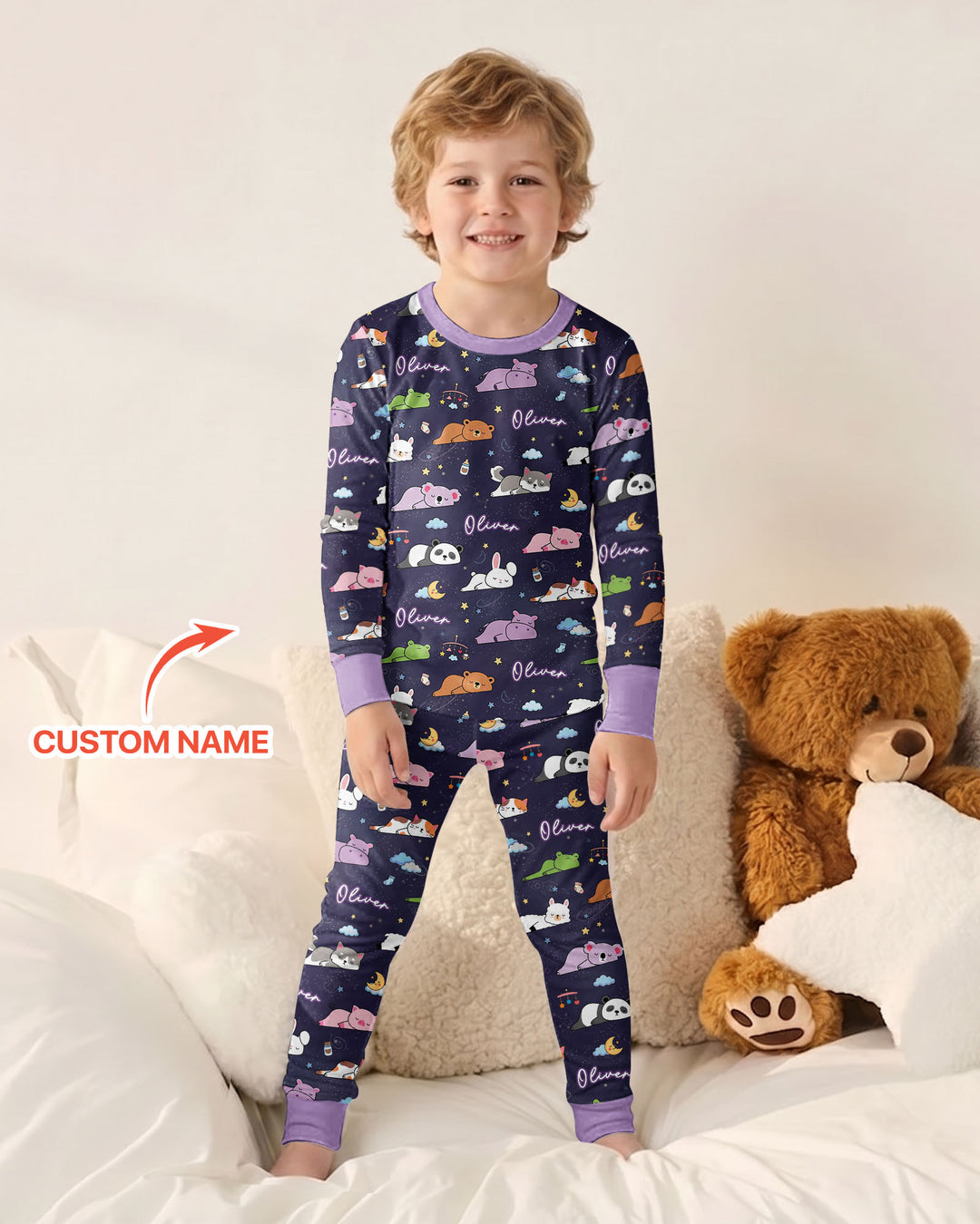 Custom Name Sleeping Cutie Bamboo Two Piece Long Sleeve Pajama Set