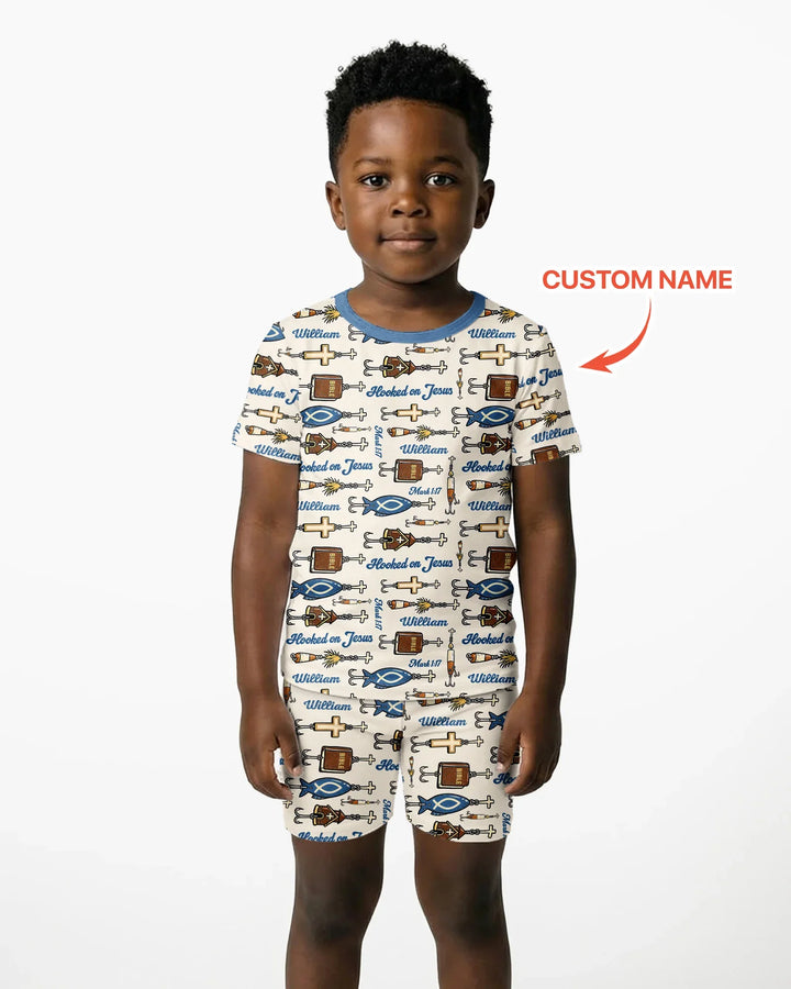 Hooked On Jesus Bamboo Two Piece Short Sleeve Shorts Pajama Set
