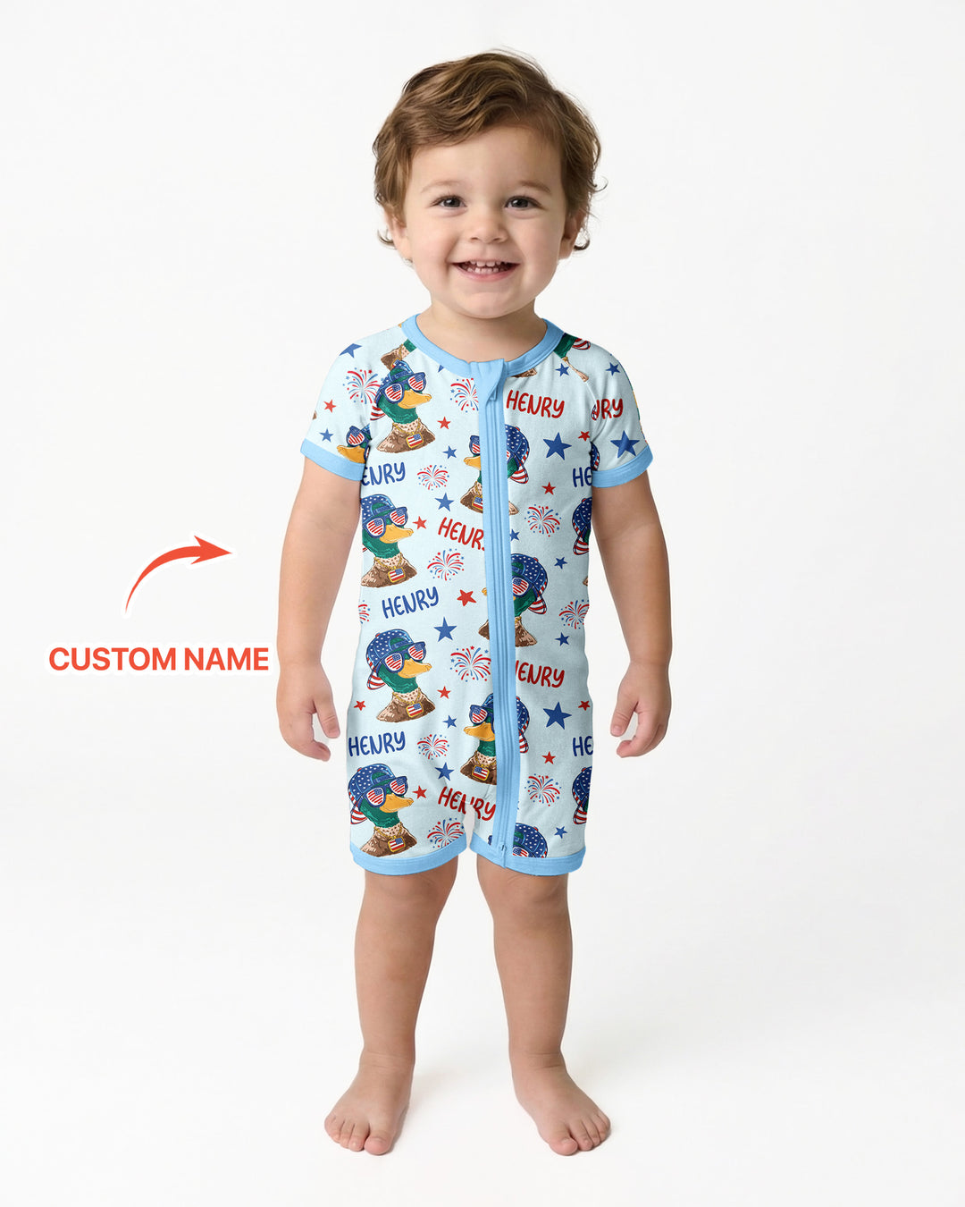 Custom Name Patriotic Mallard Duck  Bamboo Shorty Zippy