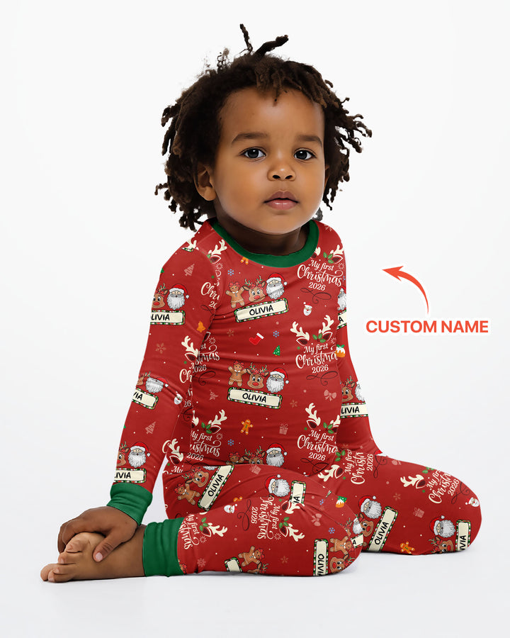 Custom Name Merry Christmas My Deer 2026 Bamboo Two Piece Long Sleeve Pajama Set