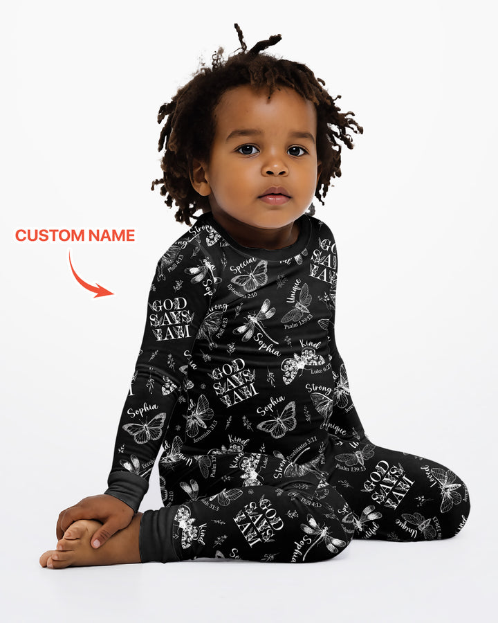 Custom Name God Says I Am Midnight Wings Bamboo Two Piece Long Sleeve Pajama Set