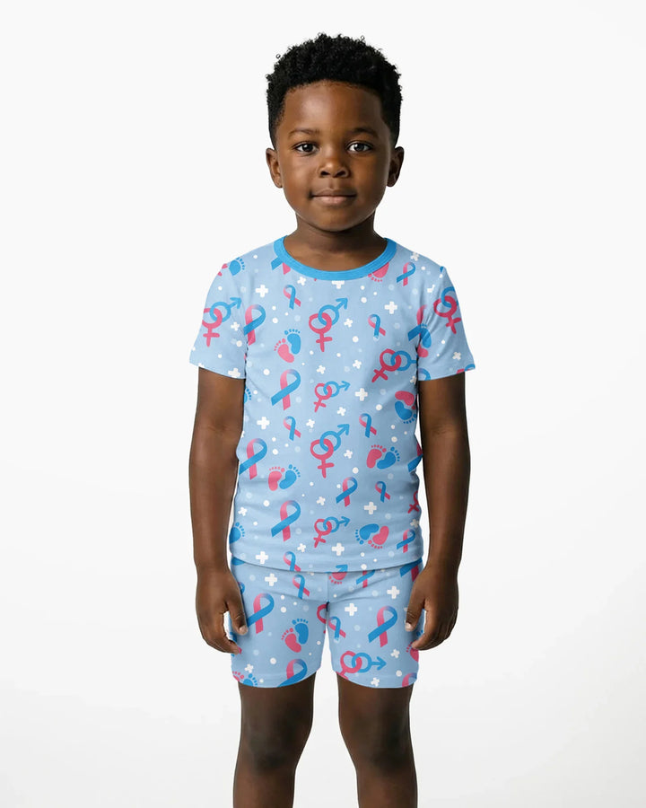 Infertility Awareness Blue and Pink Bamboo Two Piece Short Sleeve Shorts Pajama Set