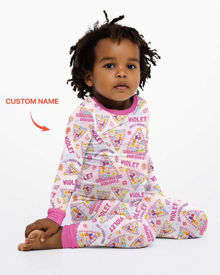 Custom Name All I Want For Christmas Are Squishies Bamboo Two Piece Long Sleeve Pajama Set