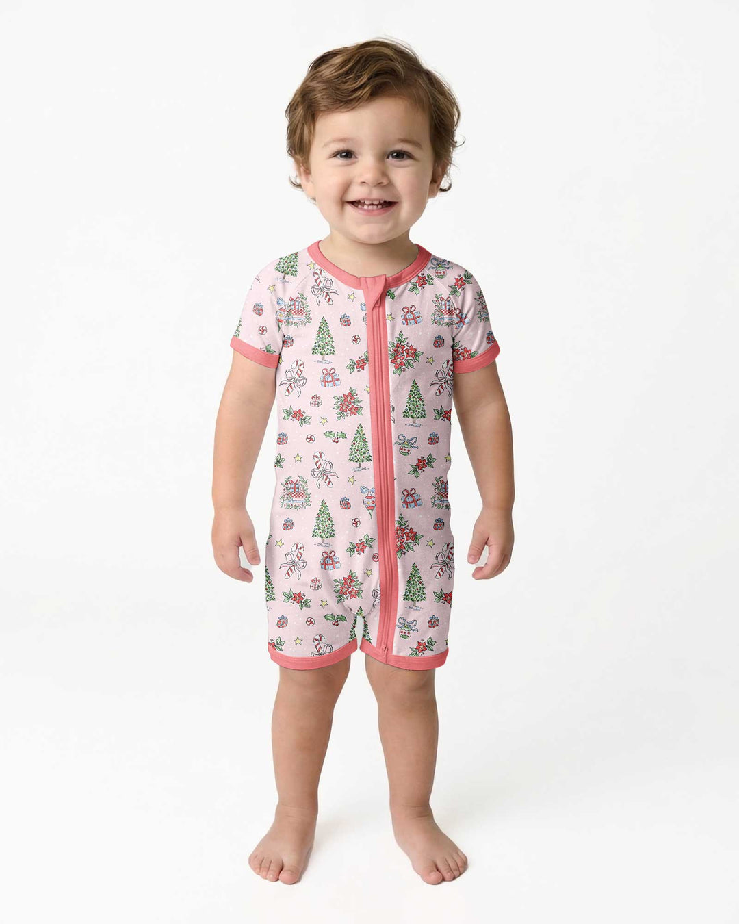 Watercolor Pink Christmas Holidays Christmas Tree Gifts Candy Cane Bamboo Shorty Zippy