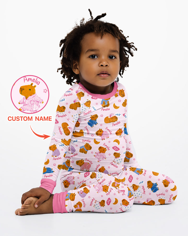 Cozy Capybara Dreams Bamboo Two Piece Long Sleeve Pajama Set