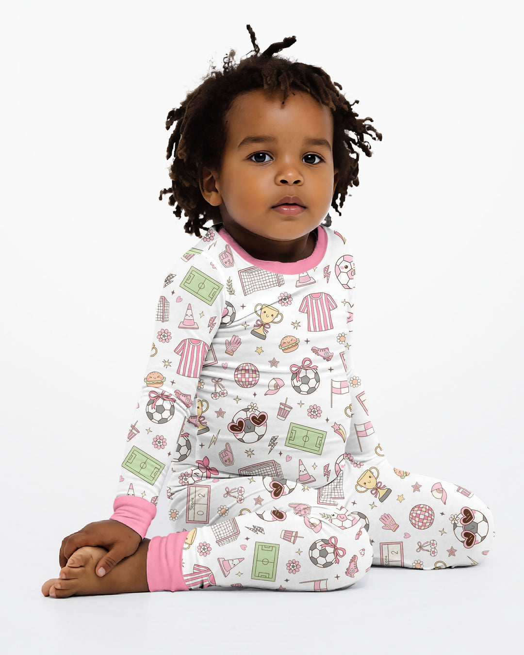 Pink Girly Soccer Coquette Bamboo Two Piece Long Sleeve Pajama Set