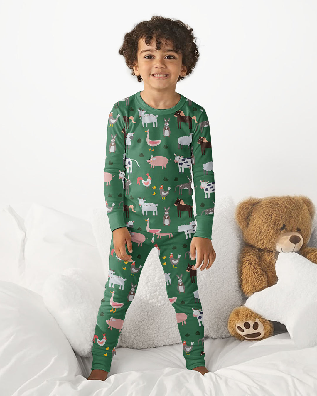 Green Farm Animals Bamboo Two Piece Pajama Set