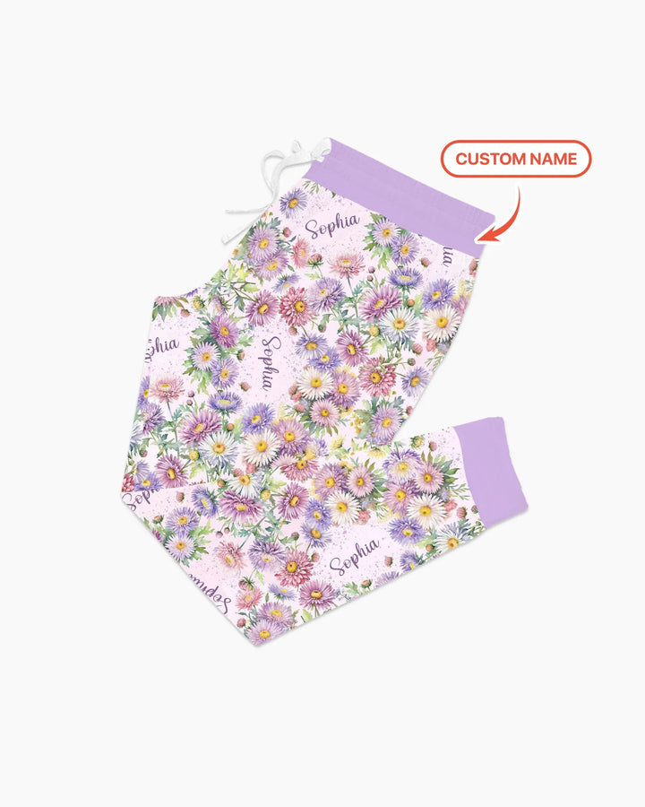 Benutzerdefinierter Name Geburtsmonatsblumen Bambus Damen Schlafanzug-Set