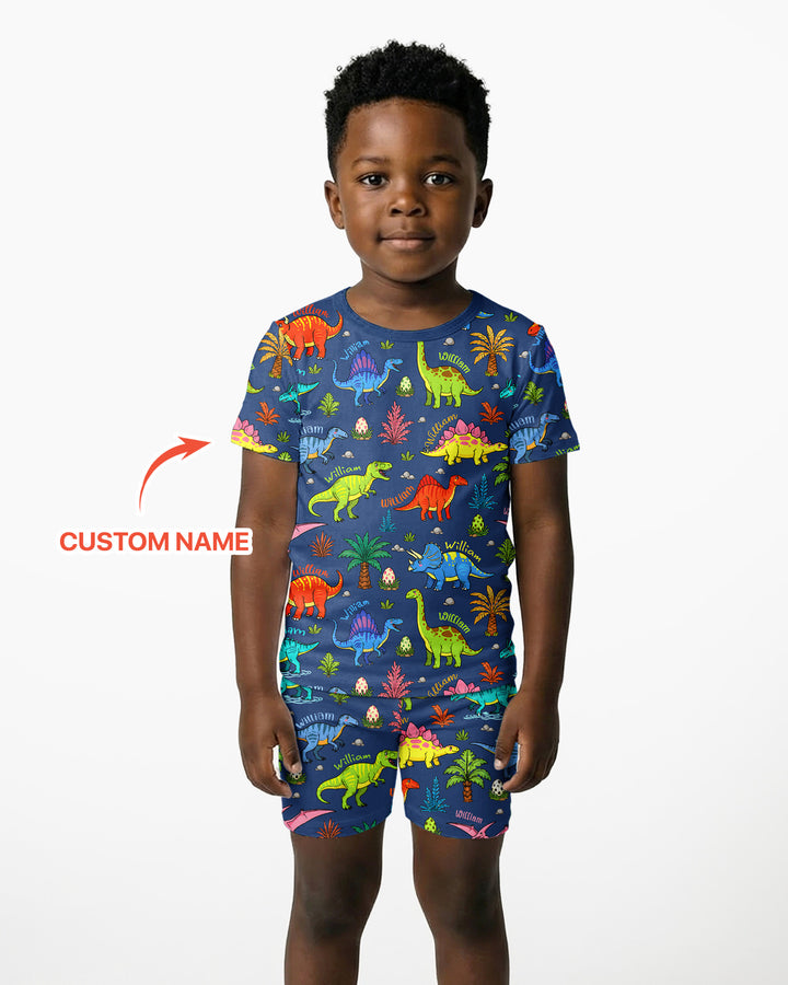 Dino Field Guide Custom Name Bamboo Two Piece Short Sleeve Shorts Pajama Set
