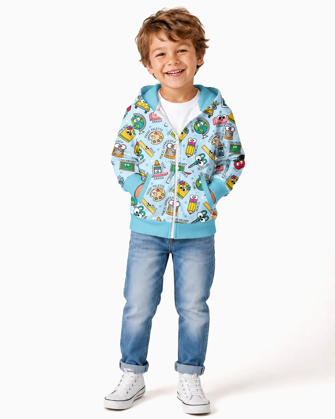Kapuzenpullover aus Bambus mit hebräischem Alphabet und Reißverschluss