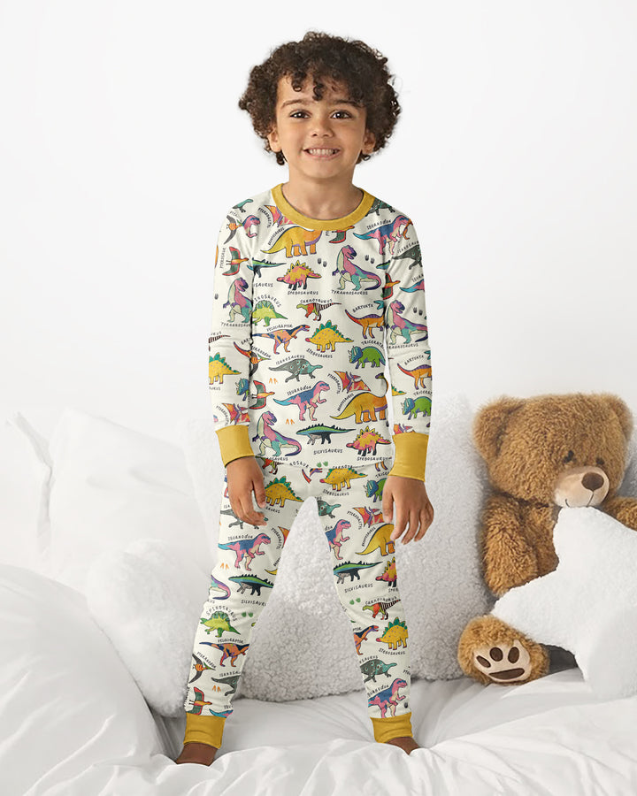 Little Dino World Bamboo Two Piece Long Sleeve Pajama Set