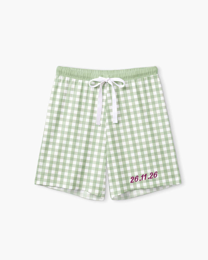 Embroidered Seersucker Bamboo Women Short Sleeve Short Pajama Set