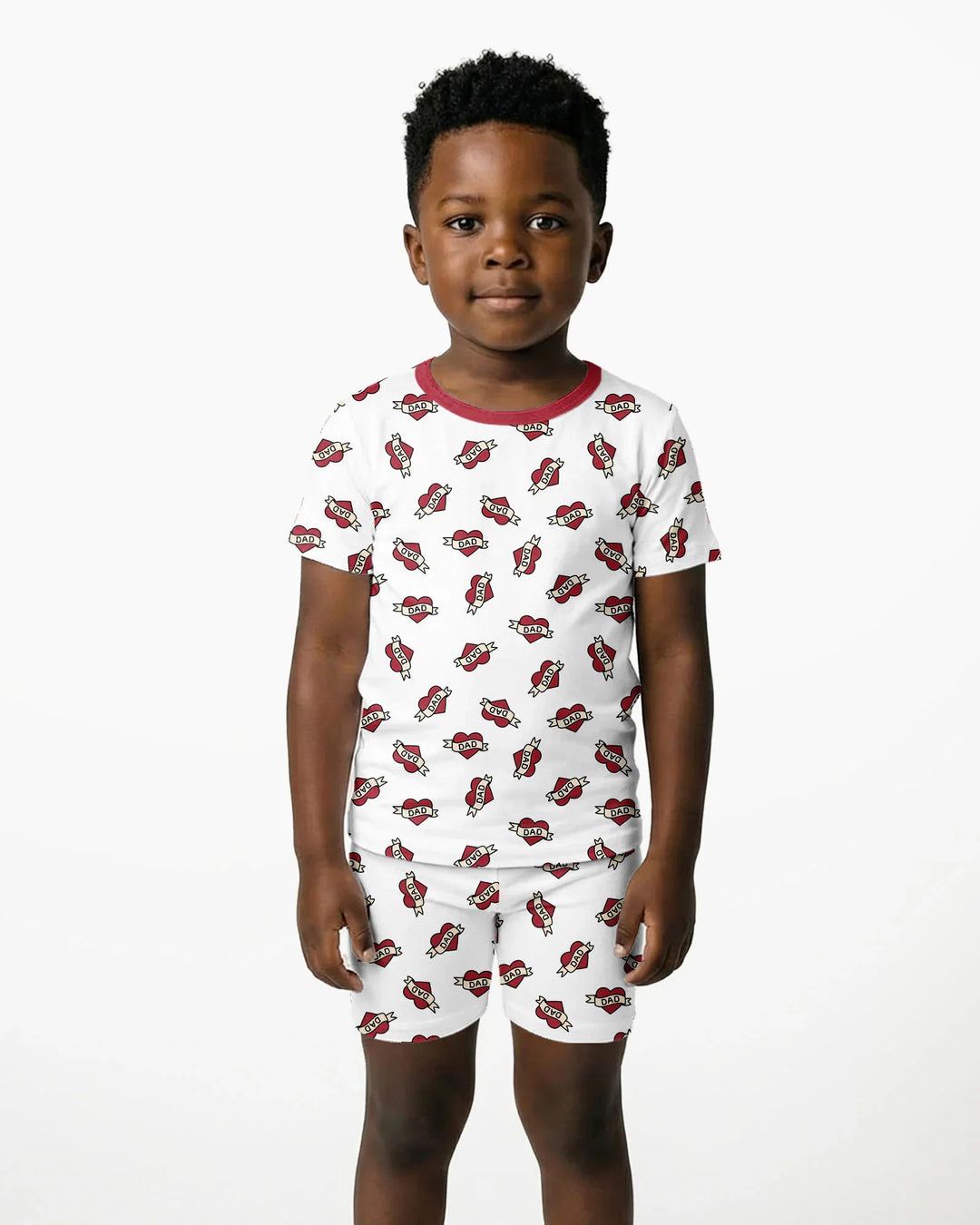 Old School Dad Hearts Daddy & Me Matching Bamboo Two Piece Short Sleeve Shorts Pajama Set