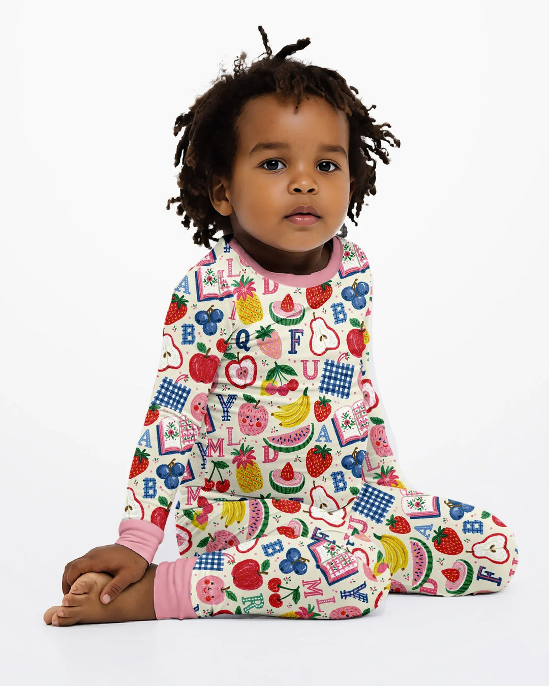 Back To School Fruit Alphabet Bamboo Two Piece Long Sleeve Pajama Set
