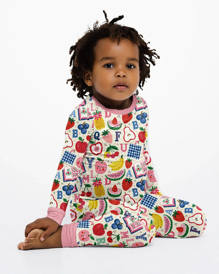 Back To School Fruit Alphabet Bamboo Two Piece Long Sleeve Pajama Set