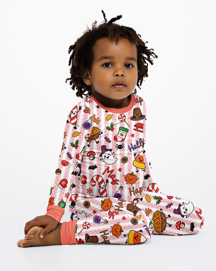 Happy Hallothanksmas Bamboo Two Piece Long Sleeve Pajama Set