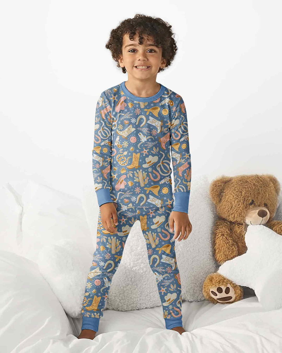 Doodly Cowboy Bamboo Two Piece Long Sleeve Pajama Set