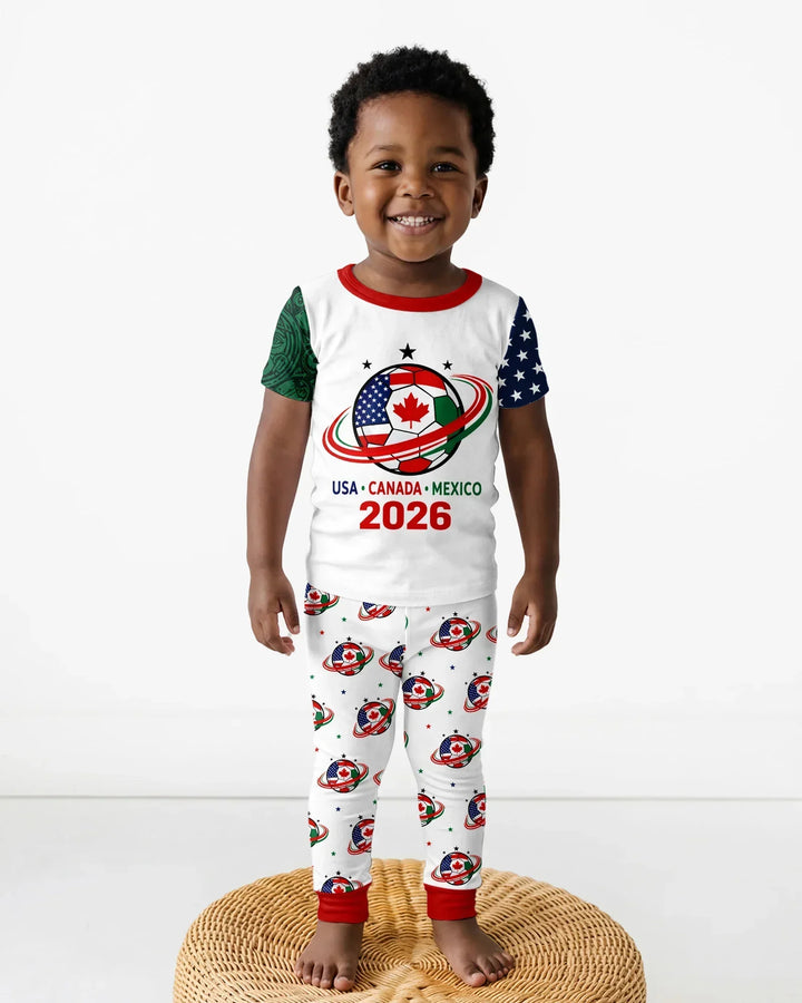 Soccer Cup USA Canada Mexico Bamboo Two Piece Short Sleeve Pajama Set