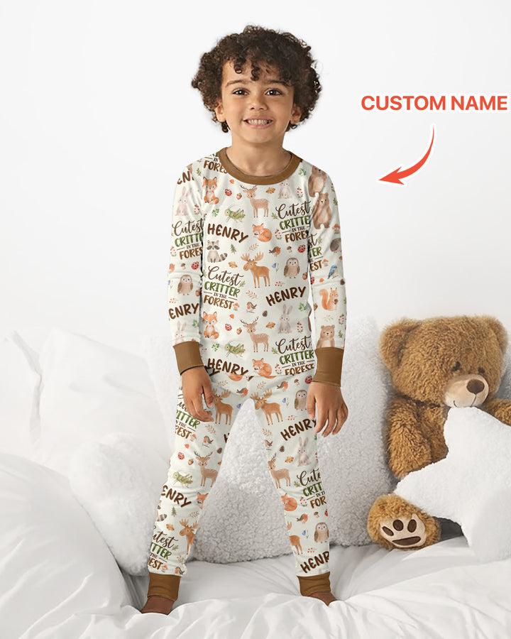 Custom Name Cutest Critter In The Forest Bamboo Two Piece Long Sleeve Pajama Set