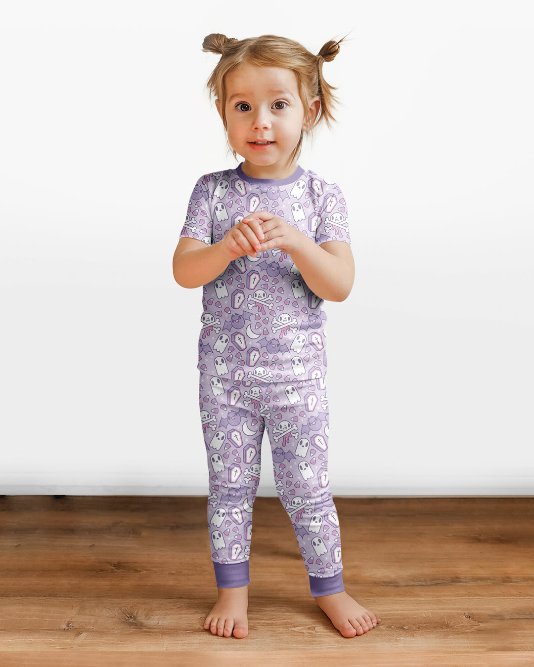 Cute Ghost Halloween Pastel Purple Spooky Bamboo Two Piece Short Sleeve Pajama Set