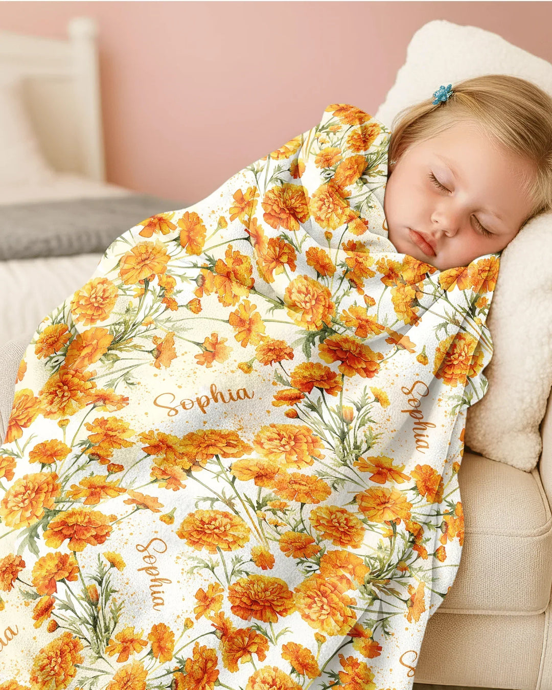 Custom Name Birth Month Flowers Bamboo Blanket