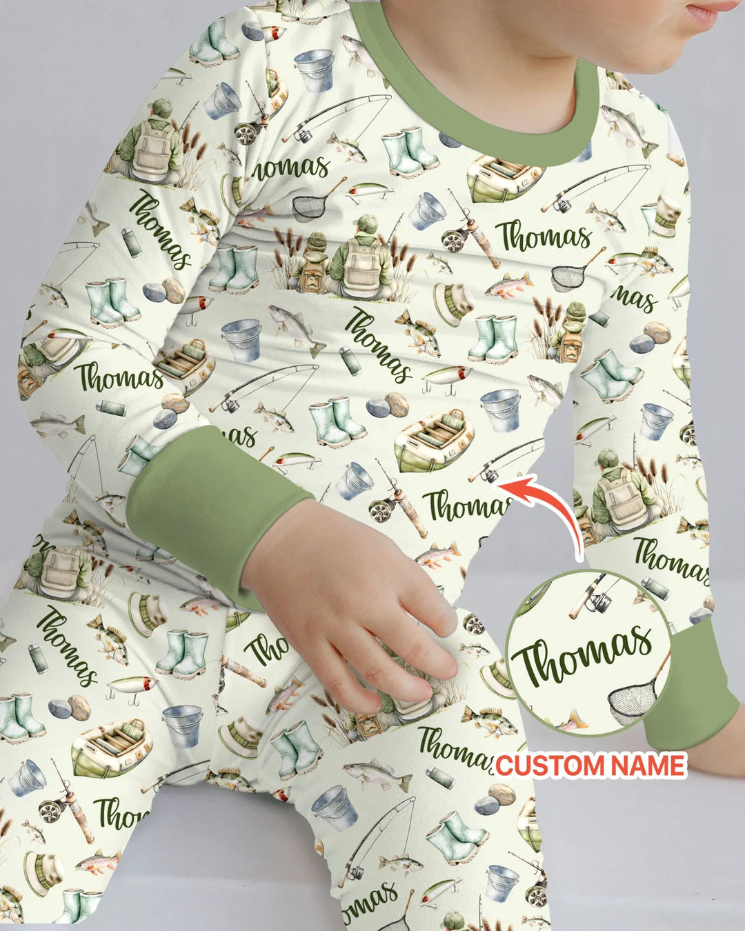 Custom Name Fishing Day Daddy & Me Matching Bamboo Two Piece Long Sleeve Pajama Set