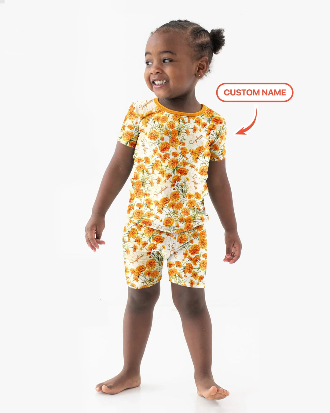Custom Name Birth Month Flowers Bamboo Two Piece Short Sleeve Shorts Pajama Set