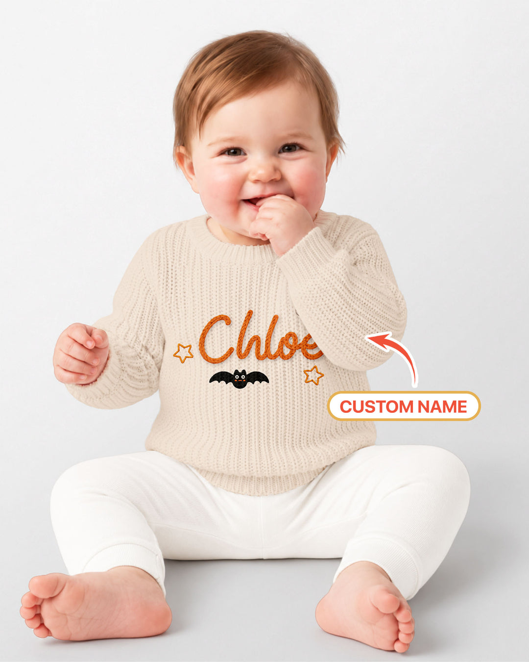 Happy Halloween Embroidered Baby Name Bamboo Knit Sweater Bubble