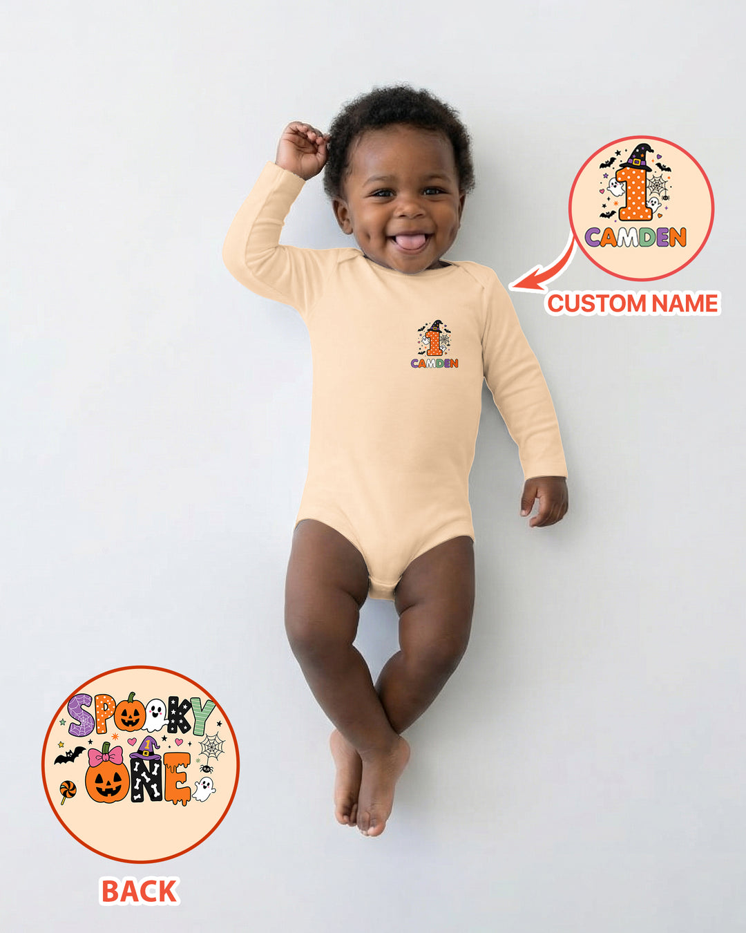 Personalized Name 1st Halloween Pumpkin Ghost Spooky One Birthday Bamboo Bodysuit