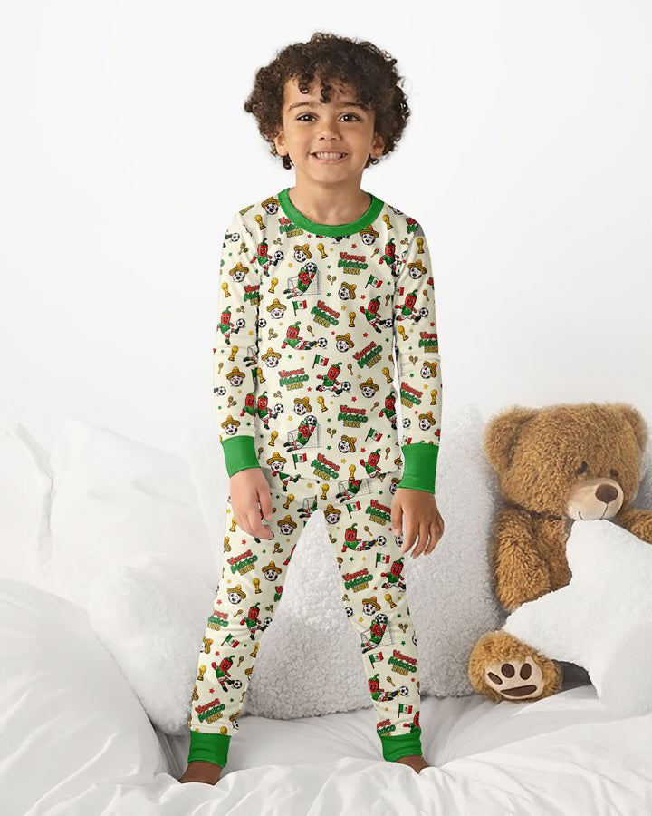 Cartoon World Soccer Vamos Mexico Family Matching Bamboo Two Piece Long Sleeve Pajama Set