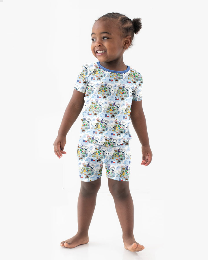 Texas Map Family Matching Bamboo Two Piece Short Sleeve Shorts Pajama Set