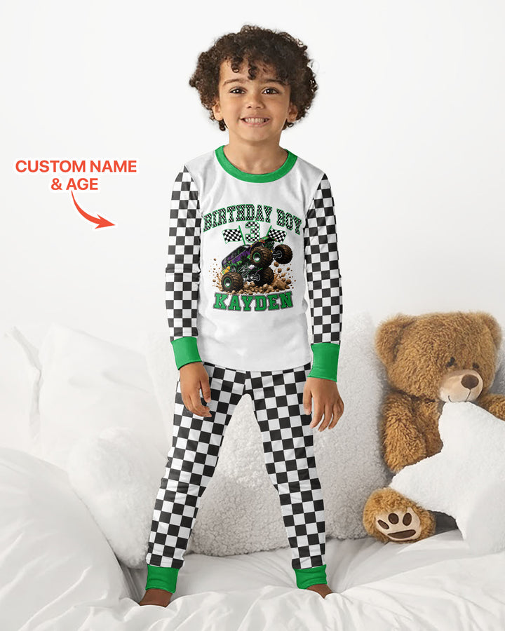 Custom Monster Truck Birthday Bamboo Two Piece Long Sleeve Pajama Set