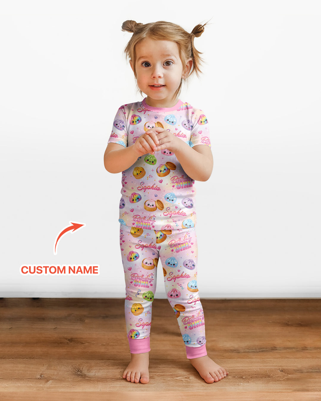 Birthday Girl Glitter Dumpling Bamboo Two Piece Short Sleeve Pajama Set