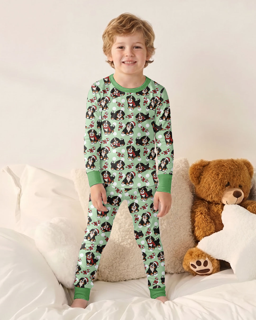 Holiday Bernese Mountain Christmas Dog Bamboo Two Piece Long Sleeve Pajama Set