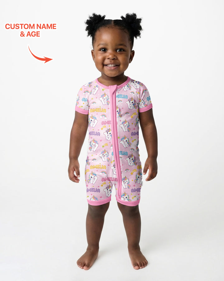 Custom Name Kawaii Unicorn Birthday Bamboo Shorty Zippy