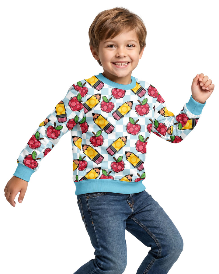 Checkered Apple Scribbles Bamboo Crewneck Sweatshirt