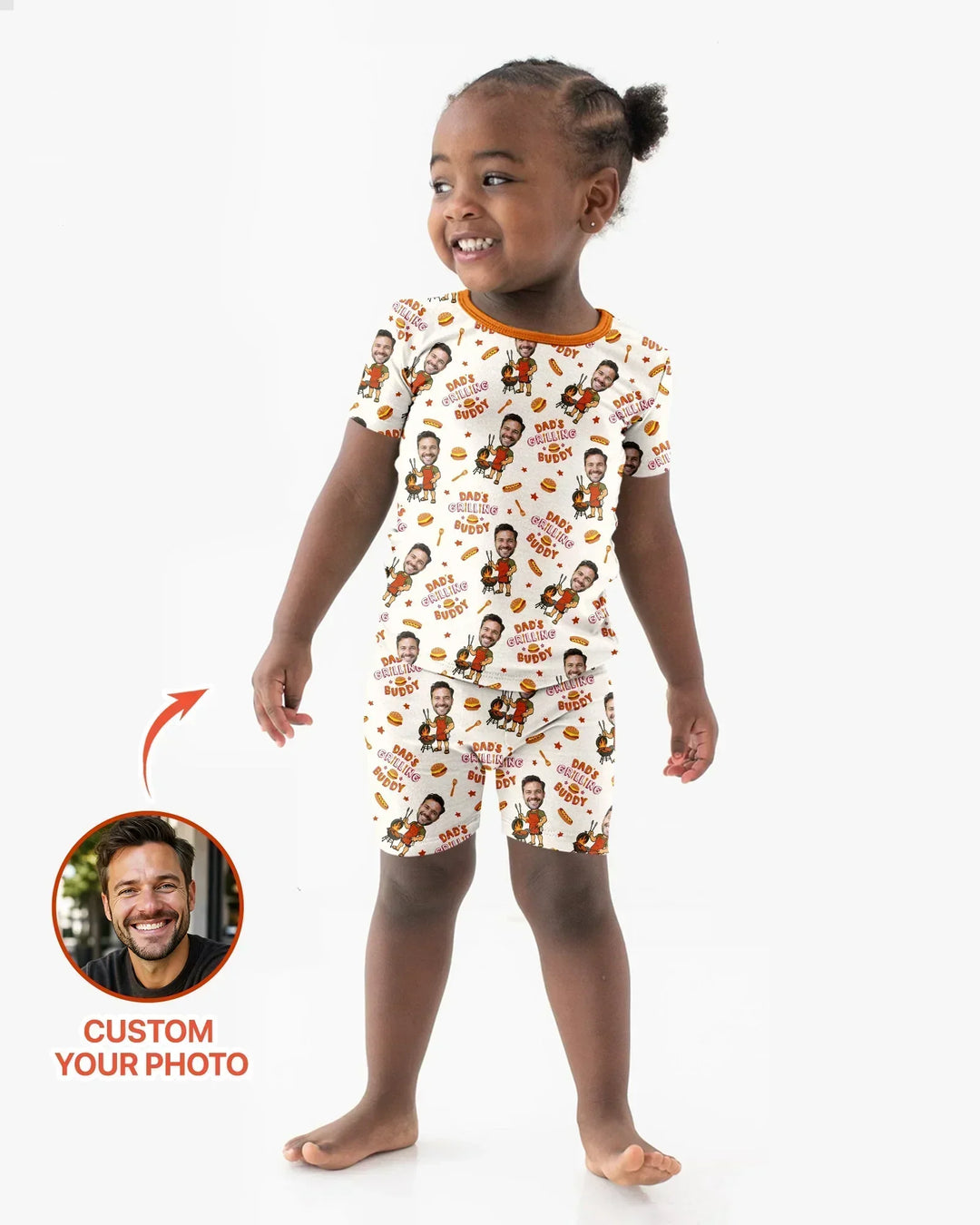 Custom Photo Dad's Grilling Buddy Family Matching Bamboo Two Piece Short Sleeve Shorts Pajama Set