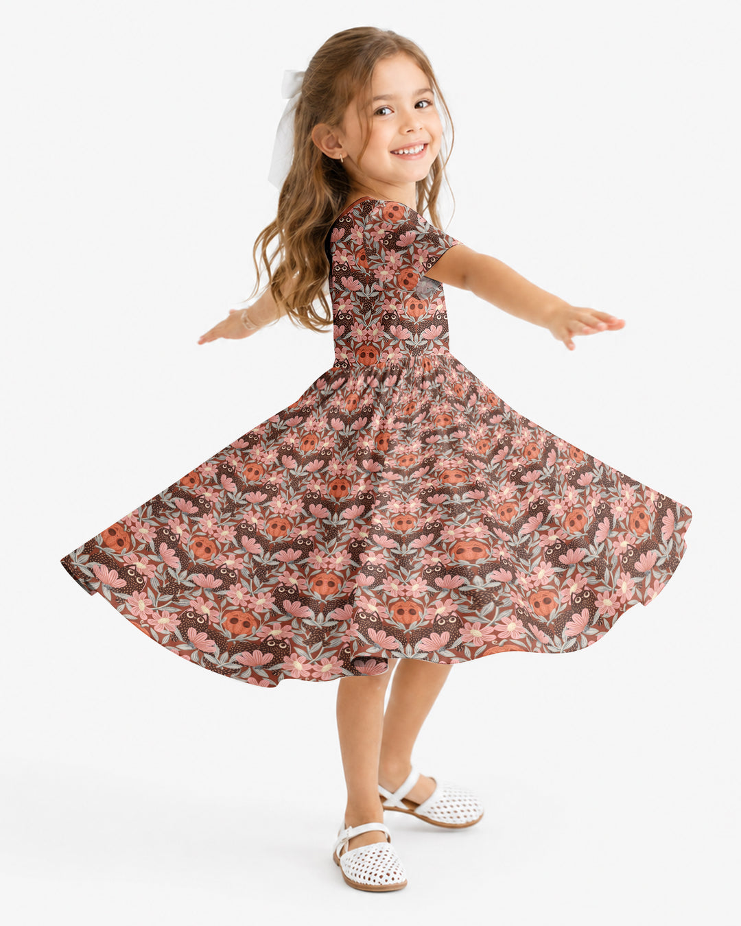 Spooky Owl Pumpkin Folk Floral Halloween Bamboo Twirl Dress