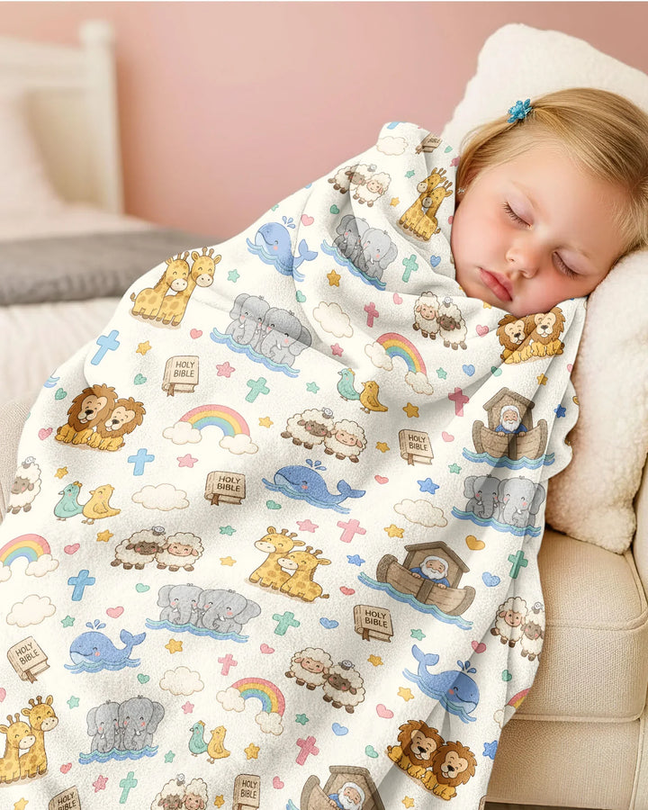 Noah's Ark Jesus Loves Me Bamboo Blanket