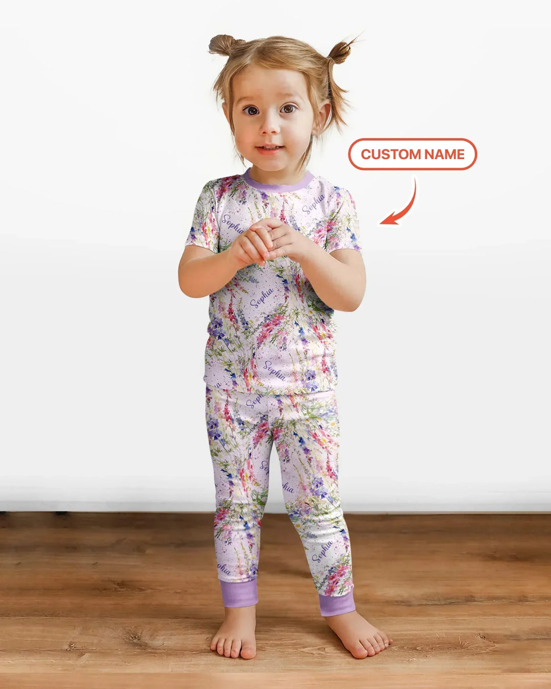 Custom Name Birth Month Flowers Bamboo Two Piece Short Sleeve Pajama Set