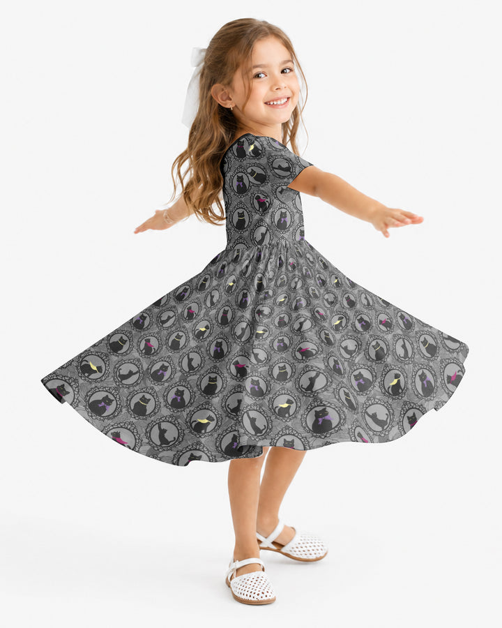 Midnight Cat Parade Bamboo Twirl Dress