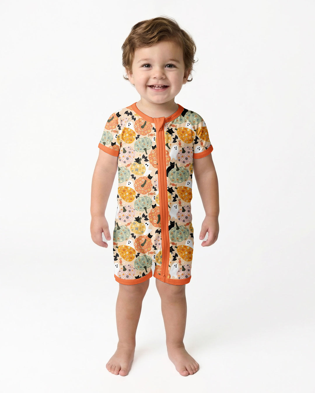 Floral Pumpkin Ghost Halloween Bamboo Shorty Zippy