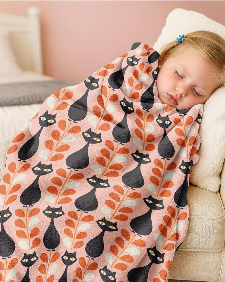 Retro Black Cat Garden Bamboo Blanket